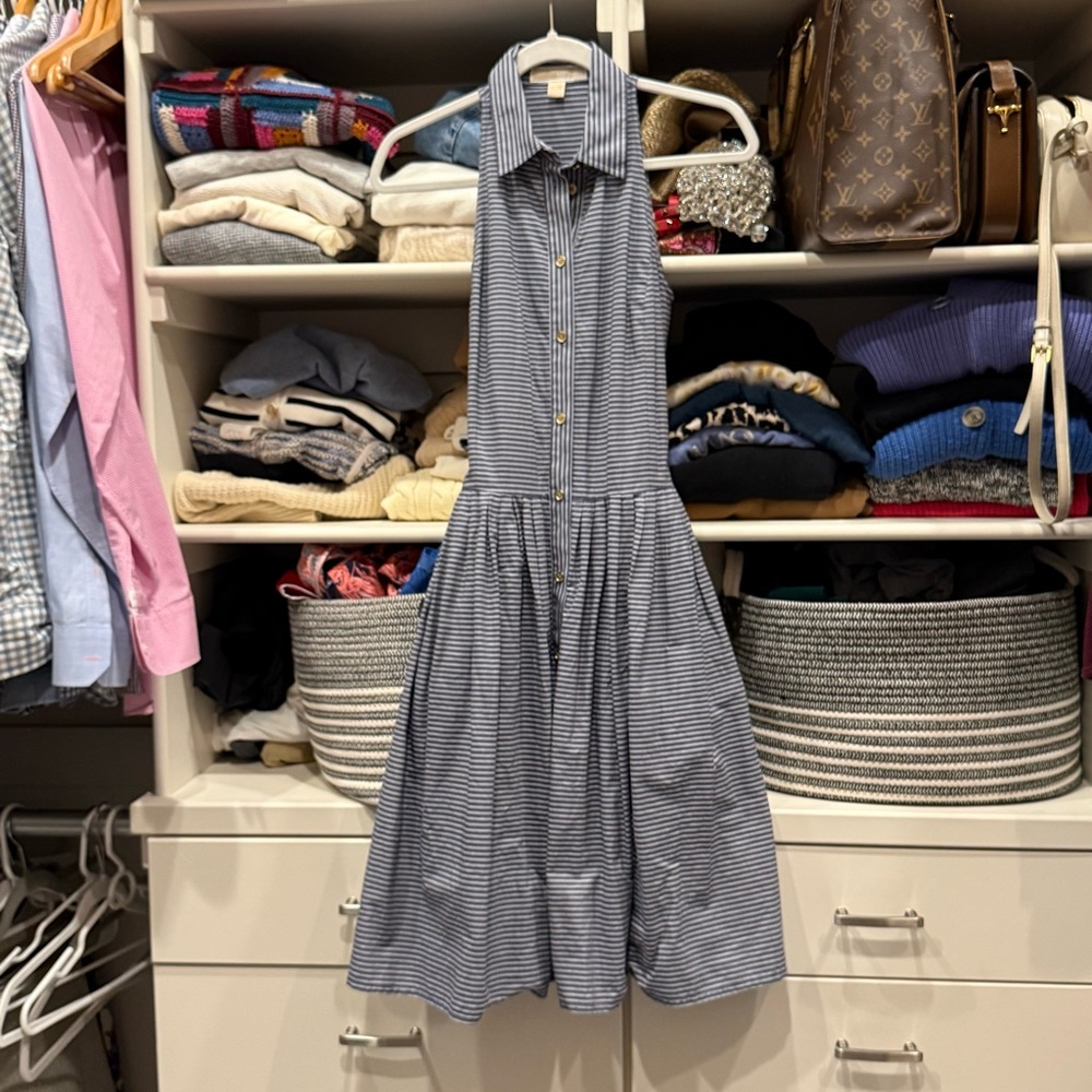 MICHAEL Michael Kors Blue Striped Midi Dress